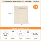 4-Piece Medium Durable Organic Cotton Mesh Laundry Bags with Sturdy Zippers and Breathable Mesh are Delicate Laundry Bags for Underwear, Clothes, Pants and Socks