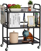 HDANI 3 Tier Metal Rolling Utility Cart,High Capacity Multi Purpose Heavy Duty Cart,for Office,Kitchen,Living Room,Bedroom,Etc.(Black)…