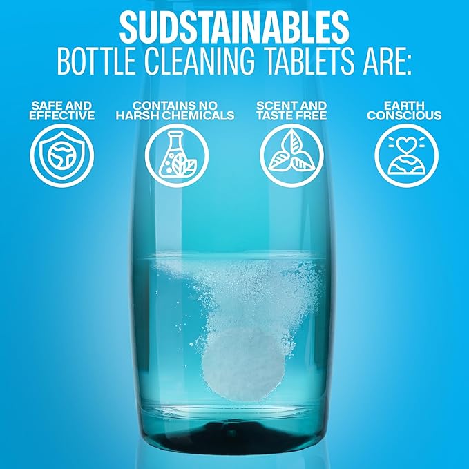 Sudstainables Water Bottle Cleaning Tablets – 36-Pack, Chlorine-Free and Odorless Cleaner for Hydration Bladders, Stainless Steel, Tumblers, and Glass Bottles - Removes Stubborn Stains and Odors