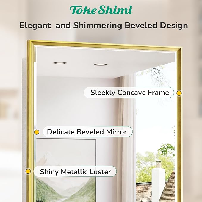 TokeShimi 17x25 Recessed Medicine Cabinet with Mirror Surface Mount, Aluminum Framed Metal White and Gold Medicine Cabinet with Mirrored, Bathroom Beveled Mirror Adjustable Storage