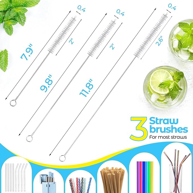5 Pack Bottle Cleaning Brush Set, Stainless Steel Scrub Cleaner Brush with 15'' Long Handle and 3 Straw Brushes, Flexible for Cleaning Sport Water Bottles, Straws, Coffee Mug, Cups, Baby Bottle