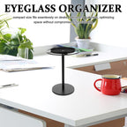 Metal Eyeglass Organizer with Storage Tray, Glasses Holder Rack for Desk, Sunglasses Shelf Desktop Organizer, Black Metal Eyewear Storage Stand for Home and Office