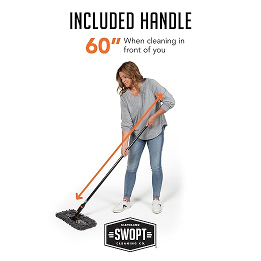 SWOPT 18” Microfiber Dust Mop, Microfiber Flexible Duster, Cotton Mop + 60" Steel Handle, Combo — Cleaning Heads With Long Handle Interchangeable With All SWOPT Cleaning Products — Machine Washable