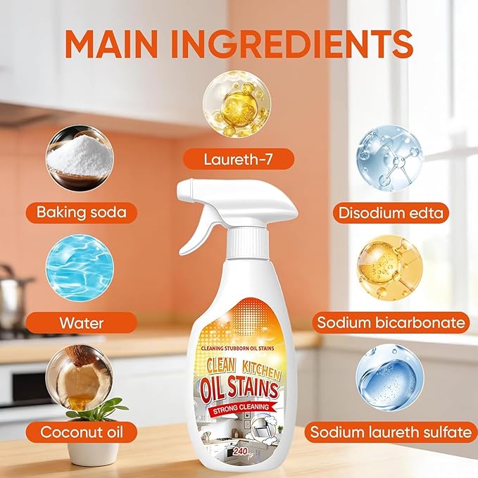 Fiell Clean Up Kitchen Oil Stains, Heavy Oil Cleaner Stain,Oil StainsClean Up Kitchen,Clean Up Kitchen Oil Stains Spray-Heavy Duty Degreaser & Foam (2pc)