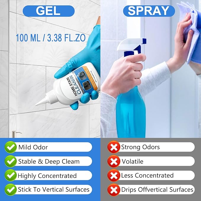 Home Stain Cleaner Gel, Home Remover Gel for Washing Machine, Refrigerator Strips, for Tiles Grout Sealant Home Kitchen Sinks Bathroom Cleaning Cleaning Grout Cleaner - 3.38 Fl oz