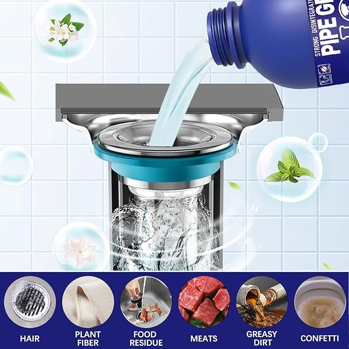 Pipe Bobo Drain Cleaner for Kitchen Sinks, Professional Drains Clog Remover, Powerful Pipes Dredging Agent for Kitchen Sinks, Shower Drains, Tubs, Dissolves Blockages, 300G/10.6OZ