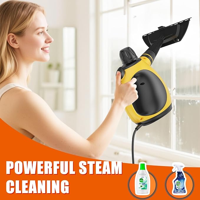 Handheld Steam Cleaner for Home - Pressurized Handheld Steamer for Cleaning with High Pressure, Chemical-Free Multi-Purpose Portable Deep Steam Cleaner for Cleaning Windows, Couch(Yellow)
