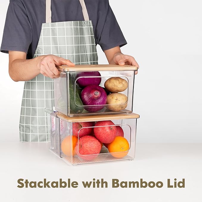 Trash Bag Dispenser Holder - 2 in 1 Clear Acrylic Plastic Garbage Bags Container With Bamboo Lid Storage Box for Kitchen Pantry Laundry Room Organization, Large Trash Bag Organizer Under Sink