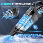 Handheld Vacuum Cordless, 15000PA Strong Suction Hand Held Car Vacuum Cleaner Portable with Multi-Nozzles & Washable Filter, Lightweight Dust Busters Rechargeable for Home, Car, Office, Pets