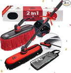2In1|2MOPS(Car Wash Brush Mop*1 & Car Duster Mop*1) with 1 Long Handle|Microfiber Car Brushes for Washing Exterior,Car Wash Accessories Scratch Free,Car Wash Mop for Rv Truck Boat