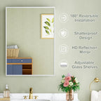 Buruis 20" x 28" Framed Medicine Cabinet with Mirror, Recessed or Wall Mounted Bathroom Cabinet, Adjustable Tempered Glass Shelves, Left/Right Open Reversible, No Assembly Required, White