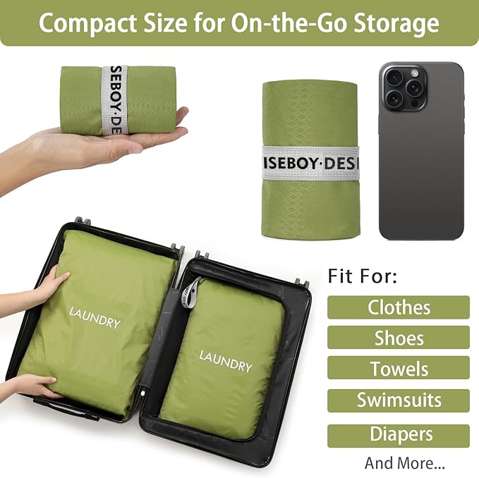 WiseBoy 2 Pack Laundry Bags, Washable Wet Dry Bag, Travel Laundry Bag Dirty Clothes Organizer, Swimming Yoga Bathing Suit Workout Wet Dry Bag - Green