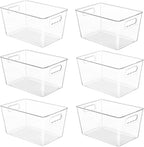 YIHONG 6 Pack Clear Pantry Organizer Bins, Plastic Containers with Handle for Kitchen,Freezer,Cabinet,Closet,Bathroom Under Sink Storage