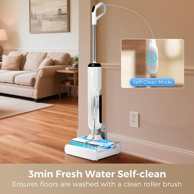 Wet Dry Vacuum Cleaner, 180°Lie-Flat Vacuum Mop All in One with Auto Self-Cleaning, Smart Floor Cleaner Machine for Hard Floor, 35 Mins Runtime, Edge Cleaning, Self-Propelled Vacuum Mop Combo