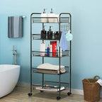 JANE EYRE 5-Tier Rolling Utility Storage Rack Cart on Wheels, Trolley Craft cart, Multi-Purpose Organizer Shelf, Black