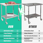 STABLEINK NSF Stainless Steel Table with Caster Wheels, 30 x 18 Inches Metal Prep & Work Table with Adjustable Undershelf, for Commercial Kitchen, Restaurant, Hotel and Garage