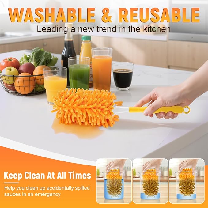 Reusable Duster Refill for Swiffer Duster Refill, 360° Heavy Duty Duster Refills Kit, 5 Pack with 1 Handle Microfiber Ceiling Fan Dusters for Cleaning（Orange, 5PCS）