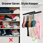 NECAMOCU 2 Pack Bra Hanger for Closet Organizer, Premium Wooden Tank Top Hangers with 36 Foldable Hooks, 360° Rotating Design, Space Saving Storage for Tank Tops, Bras, Scarves and More, Black