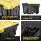 Nazhura 97 Quart Plastic Storage Bin, Stackable and Nestable Storage Boxes with Yellow Lids and Secure Latching Buckles, Large Storage Container (Black/Yellow, 97Quart-6Pack)
