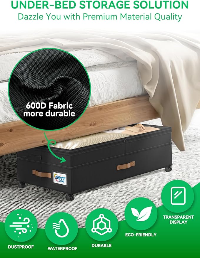 2Pack Under Bed Storage with Wheels, Scalable Under Bed Shoe Storage Containers, Clothes Organizer & Bedroom Furniture Organizers (Upgraded Style)