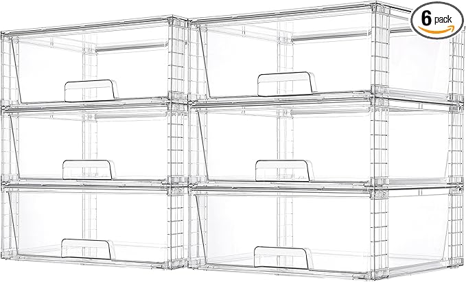 Vtopmart 6 Pack Large Stackable Storage Drawers,Easily Assemble Acrylic Bathroom Closet Undersink Organizers and Storage,Plastic Storage Bins for Kitchen Cabinets,Pantry,Makeup,Medicine Organization