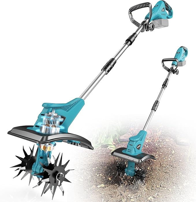 Cordless Tiller Cultivator Compatible with Makita 18V: MtiolHig Tiller for Gardening 360RPM Electric Garden Tiller, Brushless Rototiller 9" Width 6.3" Depth for Lawn/Soil Cultivation (No Battery)