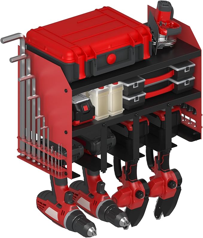 Power Tool Organizer Wall Mount, Utility Racks 3 Layers Storage Rack, Mini Chainsaw, Heavy Duty Iron Garage Tool Organizer Storage for Workshop Shed Pegboard Basement