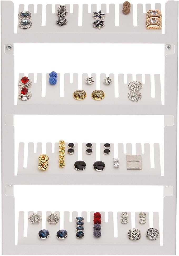 Angelynn's Wall Mounted Large Statement Finger Ring Holder Display, Cufflink/Cuff Link Storage, Hanging Closet Body Jewelry Organizer Men and Women, Jaymes White 9" x13 1/4"