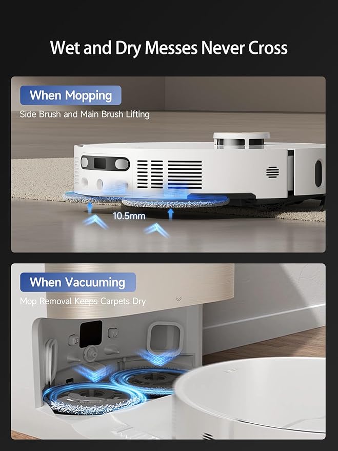 DREAME X40 Ultra Robotic Vacuum with Removable & Liftable Mop, 12,000Pa Suction, Side Brush Extensive Cleaning, 158°F Mop & Washboard Self Cleaning, Auto-Empty, Auto Refill, liftable Brushes White