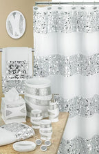 Zahari Home Sinatra Bathroom Shower Curtain Set - 13pc Classic White Shower Curtain & Hooks - Unique Design