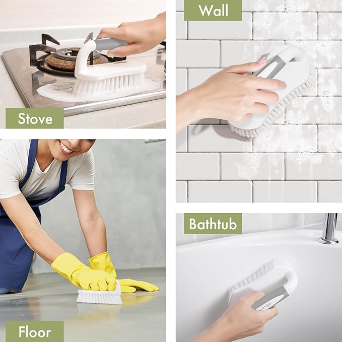 Amazer Scrub Brush for Cleaning Comfort Grip Shower Scrubber Flexible Stiff Bristles with Handle Heavy Duty Cleaner Brush for Tub Sink Carpet Floor - Pack of 2 (Grey+Grey)