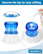 Dish Brush with Soap Dispenser for Dishes Pot Pan Kitchen Sink Scrubbing, White 2 Pack