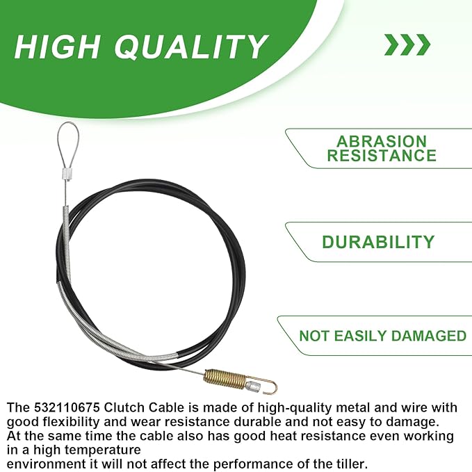 532110675 Clutch Cable for Husqavarna Craftsman Sears AYP Poulan Roper Weed Eater 17" Rear Tine Tiller, Fits Models 650BRTT 650RTT 650RTTA, Replaces Part Number 110675 110675X DNLX3845 5321106-75