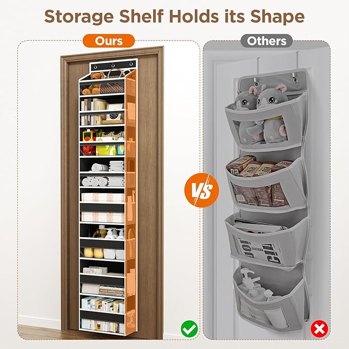 Over The Door Organizer, 8 Shelf Door Hanging Organizers with 8 Large Capacity Pockets, Back of Door Organizer Storage Hanging Shelves for Closet Bathroom Bedroom Nursery