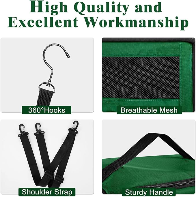 Suitcase Organizer - Carry On Closet Luggage Organizers Accessories - Foldable & Hangable Portable Hanging Travel Shelves with Shoulder Strap - Medium, Green