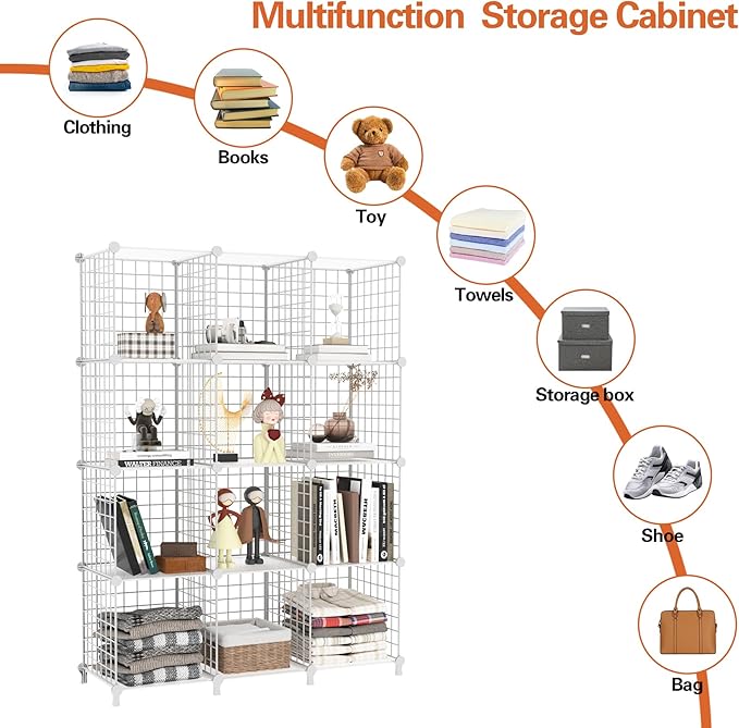 AWTATOS 12 Cube Storage Wire Closet Organizers DIY Stackable Storage Shelves Bookcase Cabinet for Home Office, White