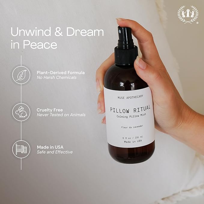 Muse Apothecary Pillow Ritual - Aromatic, Calming and Relaxing Pillow Mist, Linen and Fabric Spray - Infused with Natural Aromatherapy Essential Oils - 4 oz, Fleur du Lavender, 2 Pack