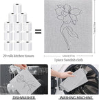 6 - Pack Swedish Kitchen Dish Cloths - Reusable Paper Towels for Counters & Dishes - Eco Friendly Cellulose Sponge Cloth - Assorted (Grey Flower)