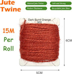 Jute Twine 15m Long Twine String for Crafts Gift Wrapping Packing Gardening Crochet Knitting Macrame Decor (Dark Burnt Orange)