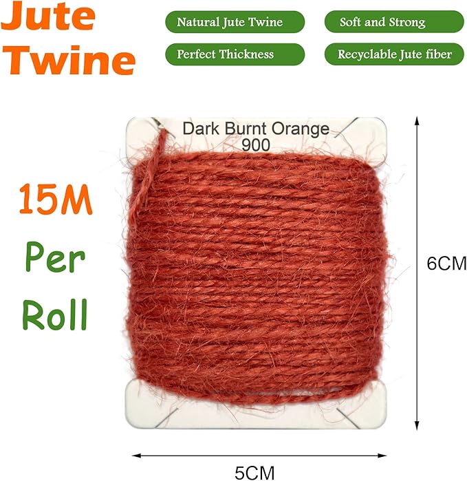 Jute Twine 15m Long Twine String for Crafts Gift Wrapping Packing Gardening Crochet Knitting Macrame Decor (Dark Burnt Orange)