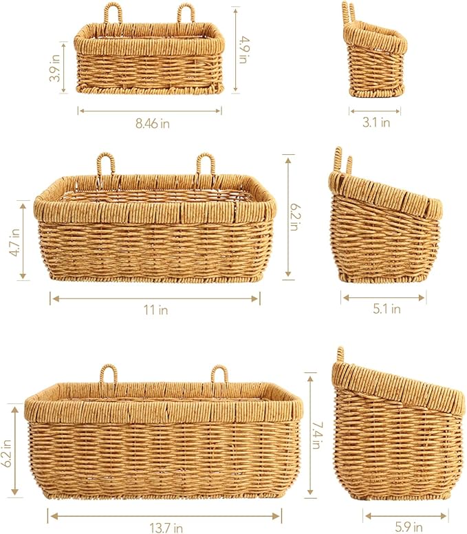 AceList Wall Hanging Basket, Boho Style Hand-Woven Hanging Storage Baskets - Set of 3, Ideal for Boho Room Decor, Kitchen, Garden, and Living Room