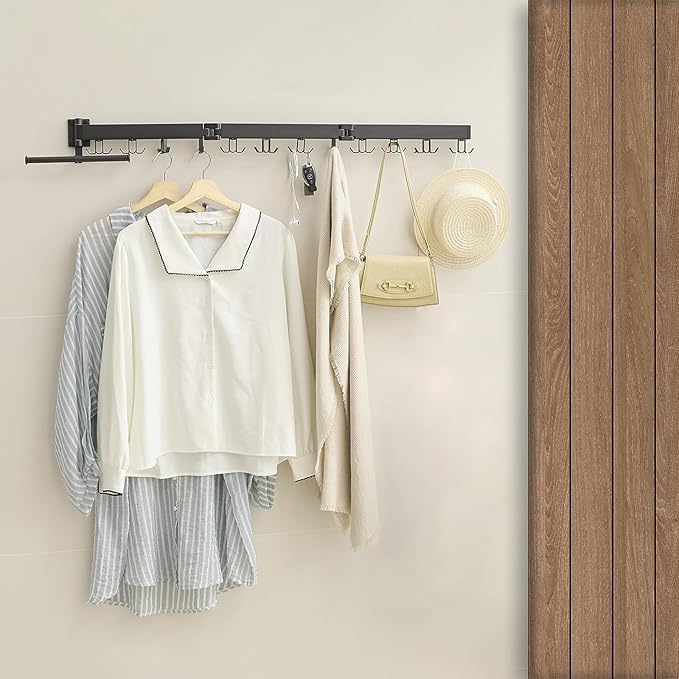 JOOM Clothes Drying Rack Wall Mounted,Folding Clothes Drying Rack,Retractable,Collapsible(Tri-Fold,Upgrade Hook),Wall Mounted Drying Rack for Laundry Balcony Bathroom (Black)