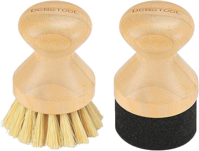 Cutting Board Oil Wax Applicator and Scrub Brush Set- Natural Bamboo with Sisal Fiber and Sponge for Food Grade Mineral Oil Board，Wooden Worktops,Utensil Care