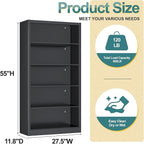 Heavy-Duty Metal Open Storage Cabinet with Adjustable Shelves, 5-Tier Shelving Unit, Easy Assembly Freestanding Organizer for Garage, Pantry,Office, Living Room (Black, 5 Tier-55"H x 27.6"W x 11.8"D)