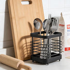 2 PCS Utensil Holder Stainless Steel Drying Rack Kitchen Counter Cutlery Silverware Flatware Drainer Caddy Forks, Knives, Spoons, Chopsticks Organizer (Black, Silver)