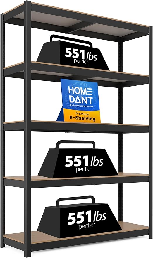 HOMEDANT House 48" Wide Boltless Heavy Duty Garage Storage Shelving Adjustable 5-Tier Metal Shelves Laminated Organization Shelf Industrial Utility Rack for Pantry Warehouse Office Store 1Pack