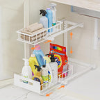 Under Sink Organizer Storage 2-Tier Heavy Duty Metal Pull Out Cabinet Organizer Slide Out Sink Shelf Organizer Height Adjustable, Multi-Purpose Storage Shelf for Kitchen Bathroom (White, 1 Pack)