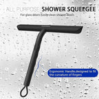 Shower Squeegee for Glass Doors with Adhesive Hook, All-Purpose Squeegee for Shower Glass, Bathroom, Window, Mirror, Car Glass and Tile Wall-8 Inches,Black