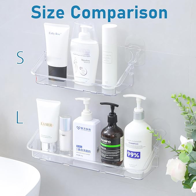 Acrylic Clear Shower Caddy Soap Dish 2pack Small Size 12.9"L 4.7"W 5.9"H Acrylic Shelves No Need To Drill Wall Adhesive Shelves With Self- Adhesive Tape For Bathroom Kitchen Rv(Shower Caddy S)