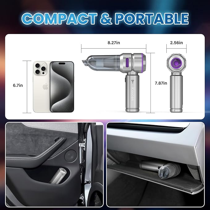 Car Vacuum Portable Cordless 20000pa High Power 4-in-1 Handheld Vacuum Cordless Rechargeable, Portable Vacuum with 3 Reusable Filter, Small Vacuums for Car Home Office & Pet(Silver Purple)